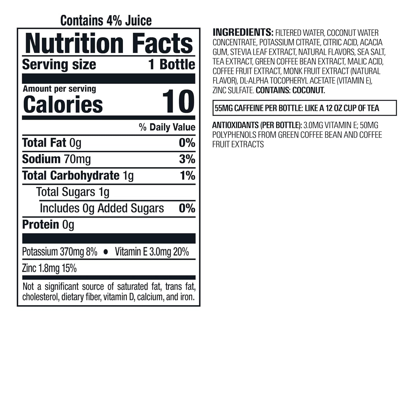 Bai Antioxidant Infused Water Beverage, Molokai Coconut, with Vitamin C and No Artificial Sweeteners, 18 Fluid Ounce Bottle, 12 Pack