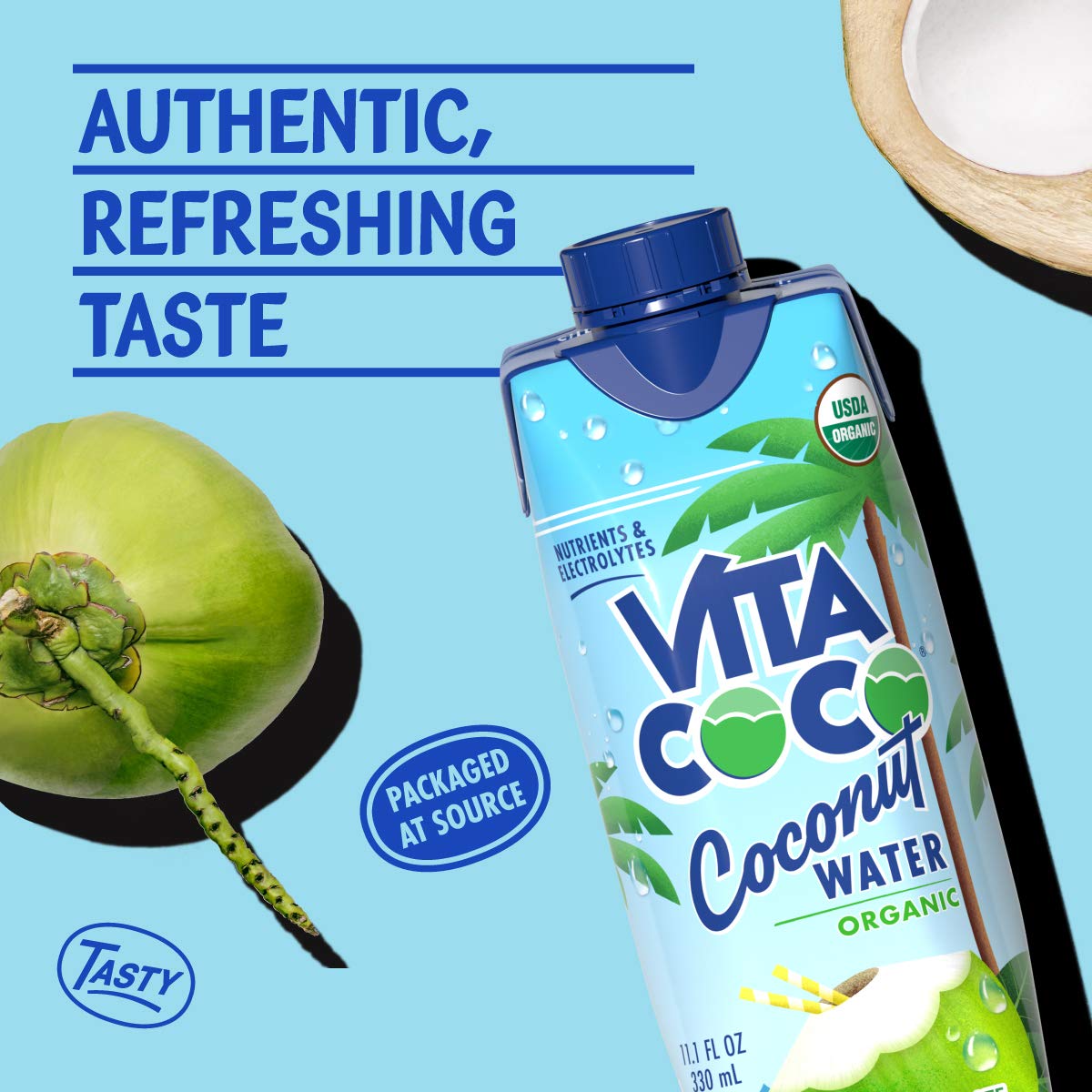 Vita Coco Coconut Water, Pure Organic | Refreshing Coconut Taste | Natural Electrolytes | Vital Nutrients | 11.1 Oz (Pack Of 12)