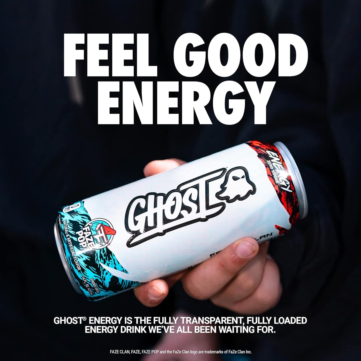 GHOST Energy x Faze Clan (Faze Pop) - Performance Energy Drink - 12-Pack Case x 16oz Cans - Energy & Focus - No Artificial Colors - 200mg of Natural Caffeine, L-Carnitine & Taurine - Gluten-Free & Vegan