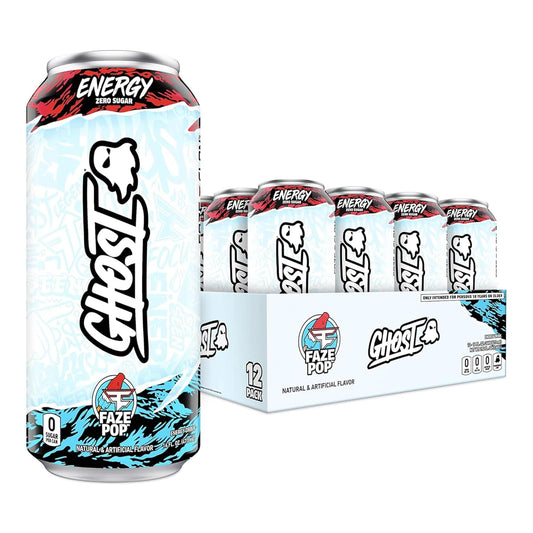 GHOST Energy x Faze Clan (Faze Pop) - Performance Energy Drink - 12-Pack Case x 16oz Cans - Energy & Focus - No Artificial Colors - 200mg of Natural Caffeine, L-Carnitine & Taurine - Gluten-Free & Vegan