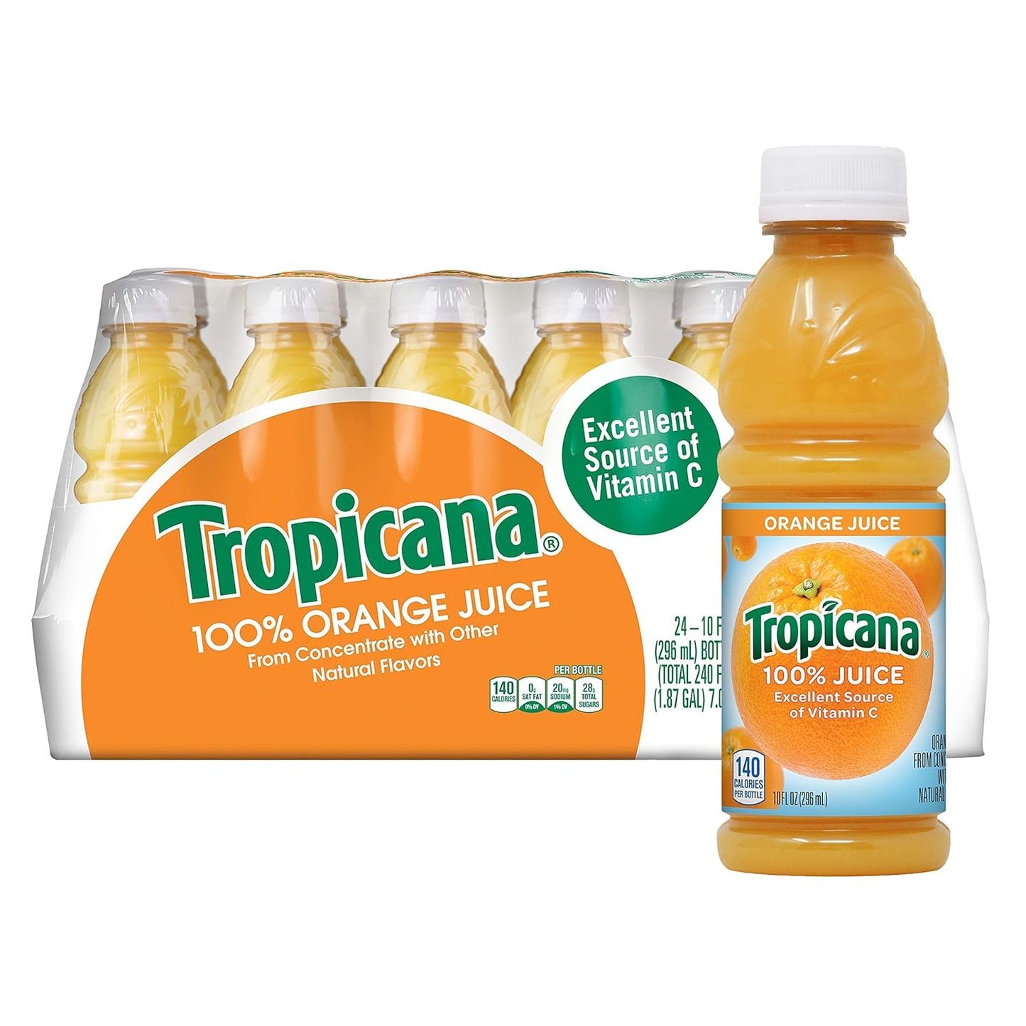 Tropicana 100% Orange Juice, 10 Fl Oz (Pack of 24) - Real Fruit Juices, Vitamin C Rich, No Added Sugars, No Artificial Flavors