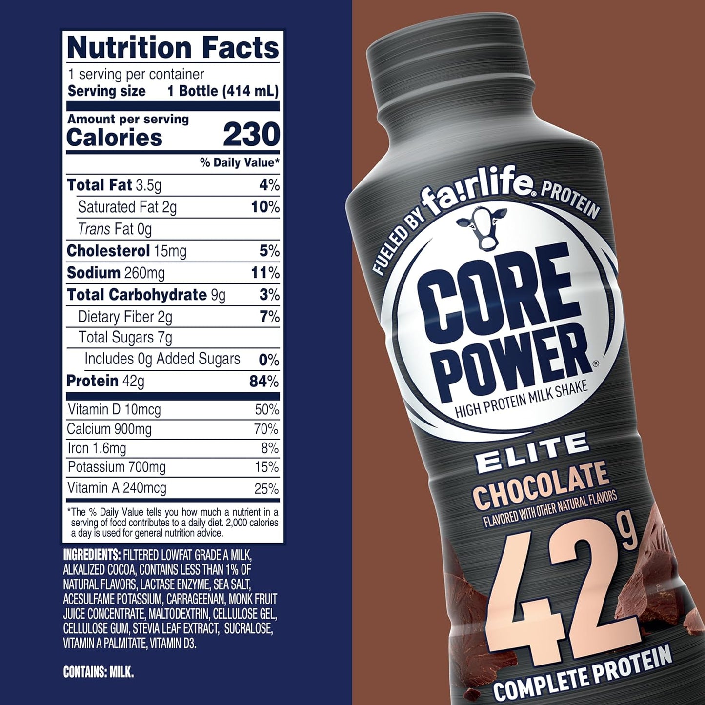 Core Power Elite High Protein Shake, Chocolate, 42g Bottle, 14oz, 12 Pack