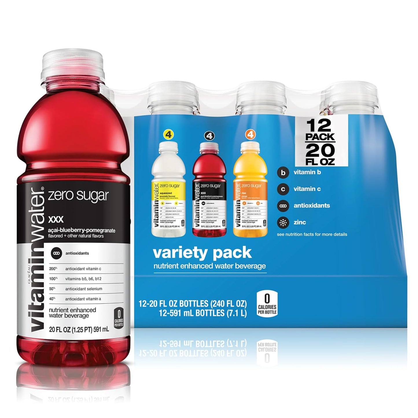 vitaminwater zero variety pack nutrient enhanced water w/ vitamins, 20 fl oz, 12 Pack