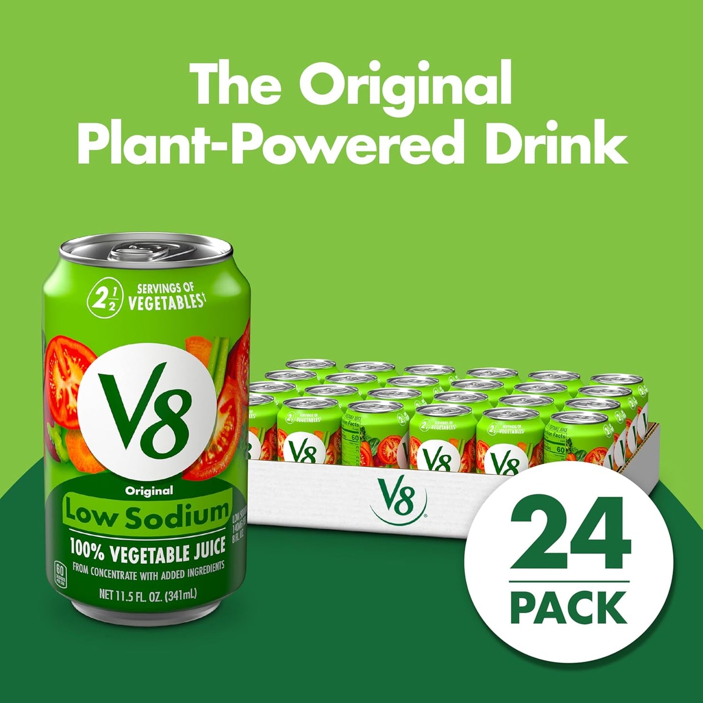 V8 Low Sodium Original 100% Vegetable Juice, 11.5 fl oz Can (24 Pack)