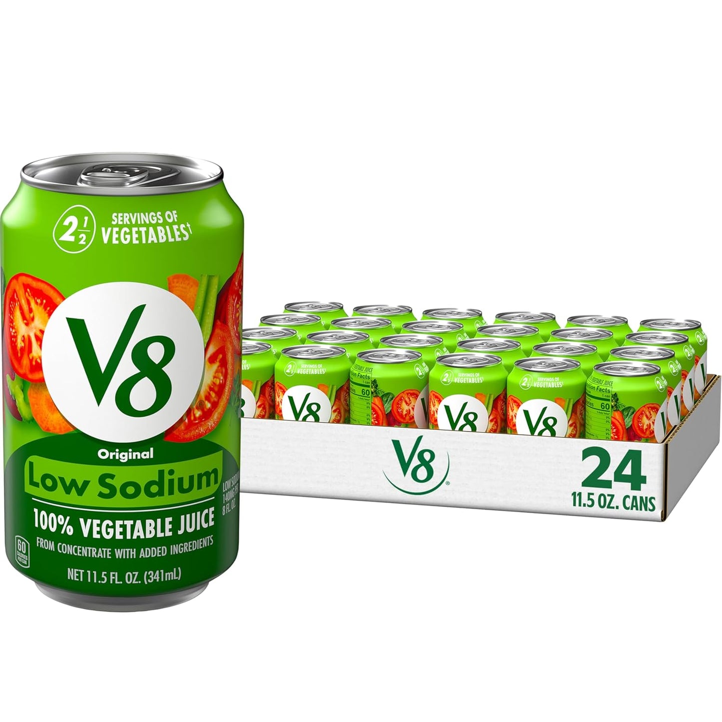 V8 Low Sodium Original 100% Vegetable Juice, 11.5 fl oz Can (24 Pack)